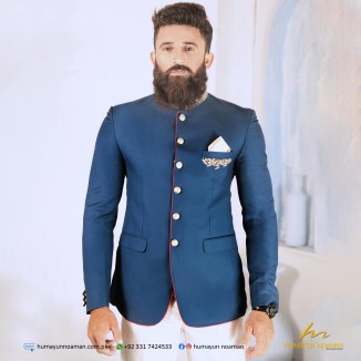 Navy Blue Suiting Fabric Handwork Prince Coat