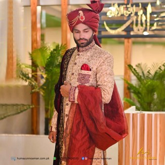 Fawn Embroidered Fabric Handwork Sherwani