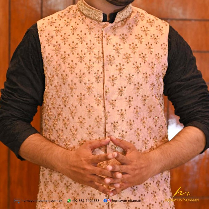 Tea Pink Hanwork Embroidered Waistcoat