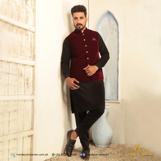 Maroon Cocktail Velvet Fancy Buttons Waistcoat
