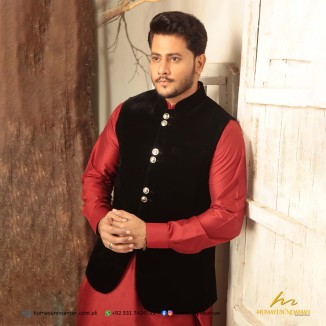 Black Cocktail Velvet Fancy Buttons Waistcoat
