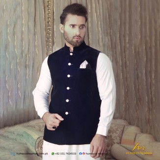Navy Blue Cocktail Velvet Fancy Buttons Waistcoat