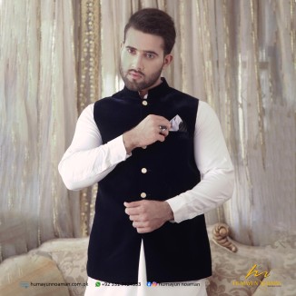 Navy Blue Cocktail Velvet Fancy Buttons Waistcoat