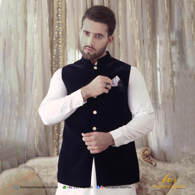 Navy Blue Cocktail Velvet Fancy Buttons Waistcoat