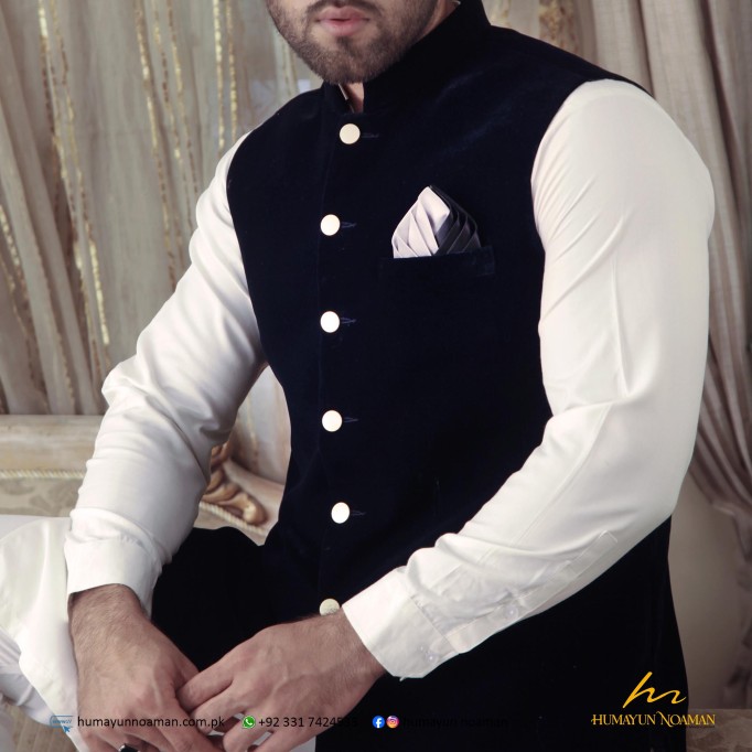 Navy Blue Cocktail Velvet Fancy Buttons Waistcoat
