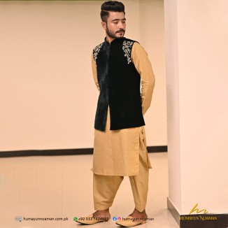 Black Velvet Machine Embroidery Waistcoat
