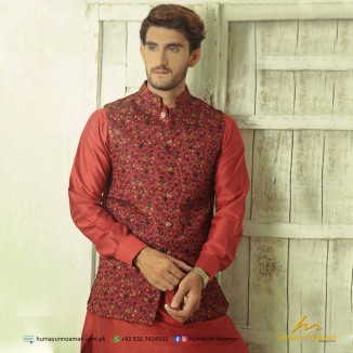 Maroon Embroidered Fabric Waistcoat