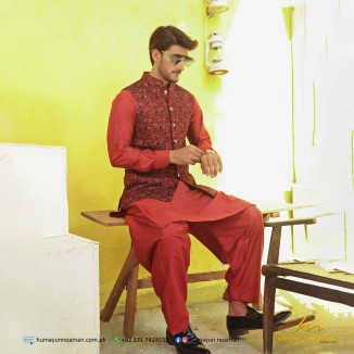 Maroon Embroidered Fabric Waistcoat