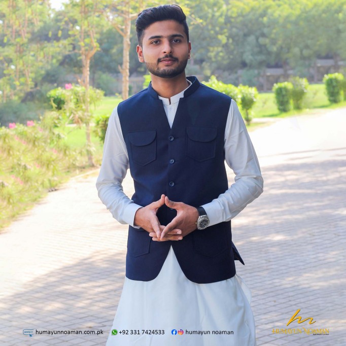Navy Blue Double Pocket Suiting Waistcoat