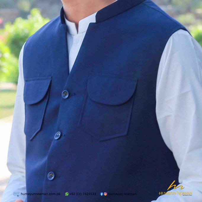 Navy Blue Double Pocket Suiting Waistcoat