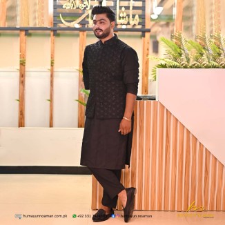 Black Embroidered Fabric Handwork Waistcoat